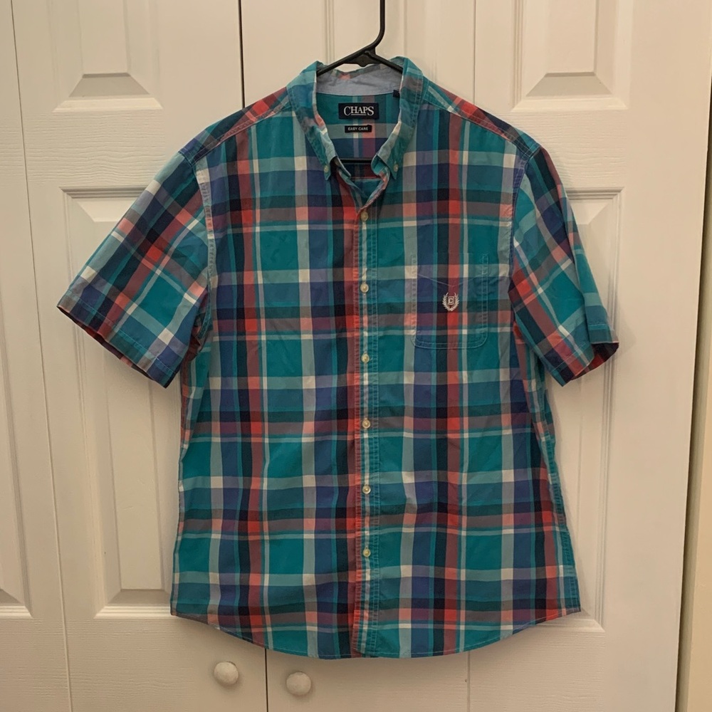 Chaps Men's Blue and Red Plaid Button Down Shirt